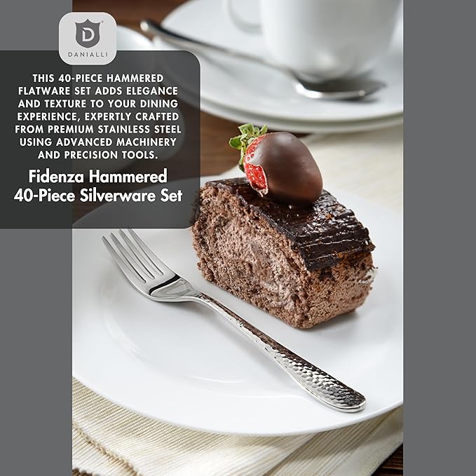 Hammered Silverware Set | Premium 18/10 Stainless Steel Flatware Service for 8 | Heavy-Duty & Dishwasher Safe | Built to Last (40-Piece, Fidenza Hammered)