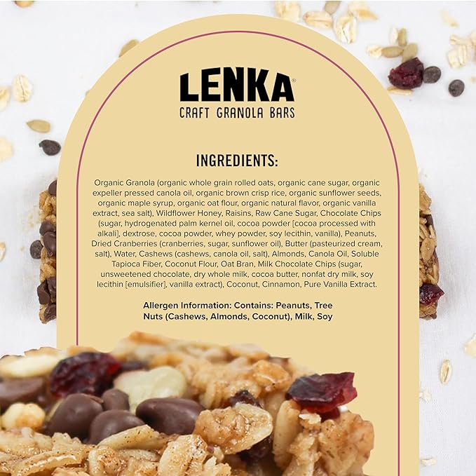 Lenka Bars - Nuts & Berries Snack Bars, Gluten Free, High Fiber, Kosher, Wholesome, No Artificial Flavors, Individually Wrapped - 12 Pack