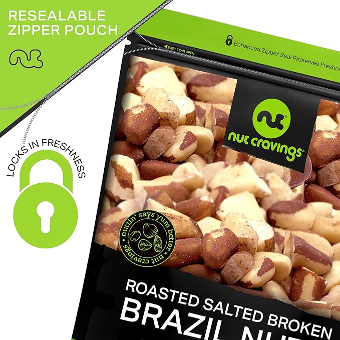 NUT CRAVINGS - Roasted & Salted Broken Brazil Nuts - No Shell, (32oz - 2 LB) Bulk Nuts Packed Fresh in Resealable Bag - Healthy Protein Food Snack, Food Assortments