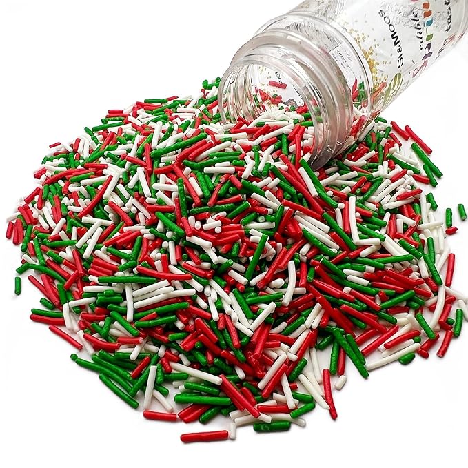 SE Si&Moos Red Green and White Jimmy Sprinkles for Cake Decorating Christmas Cookie Decorations Christmas Jimmy Sprinkles Edible Crunchy Jimmies for Topping Cupcakes, Cookies, Cakes, Cakes Pops 3 OZ