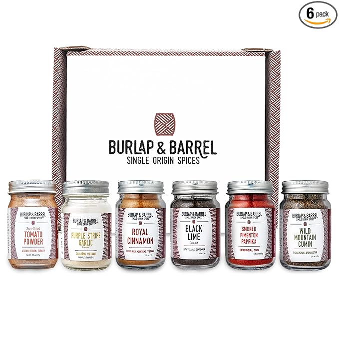 Burlap & Barrel 6-Pack Spice Gift Set ??6 Full-Size Jars of Favorite Spices for the Curious Cook ??Includes Cinnamon, Garlic & More Seasonings - As Seen On Shark Tank