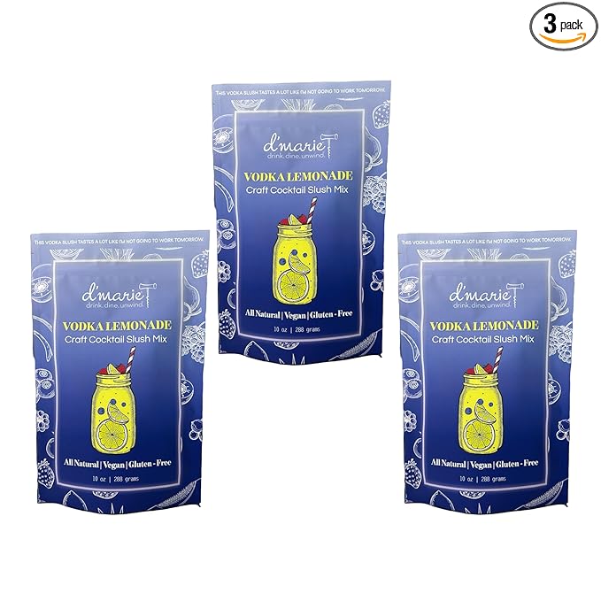 Frozen Cocktail Drink Mix - Each Bag Makes 10 Slushies - Vodka Lemonade Drink Powder Pouches for Alcohol - All Natural Low Sugar Mixer, No Blender Needed, 3 Pack