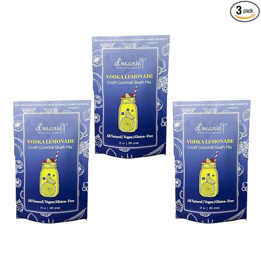 Frozen Cocktail Drink Mix - Each Bag Makes 10 Slushies - Vodka Lemonade Drink Powder Pouches for Alcohol - All Natural Low Sugar Mixer, No Blender Needed, 3 Pack