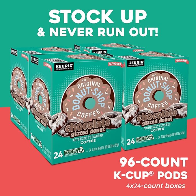 The Original Donut Shop Coffee Chocolate Glazed Donut Keurig Single-Serve K-Cup Pods, Medium Roast Coffee, 96 Count