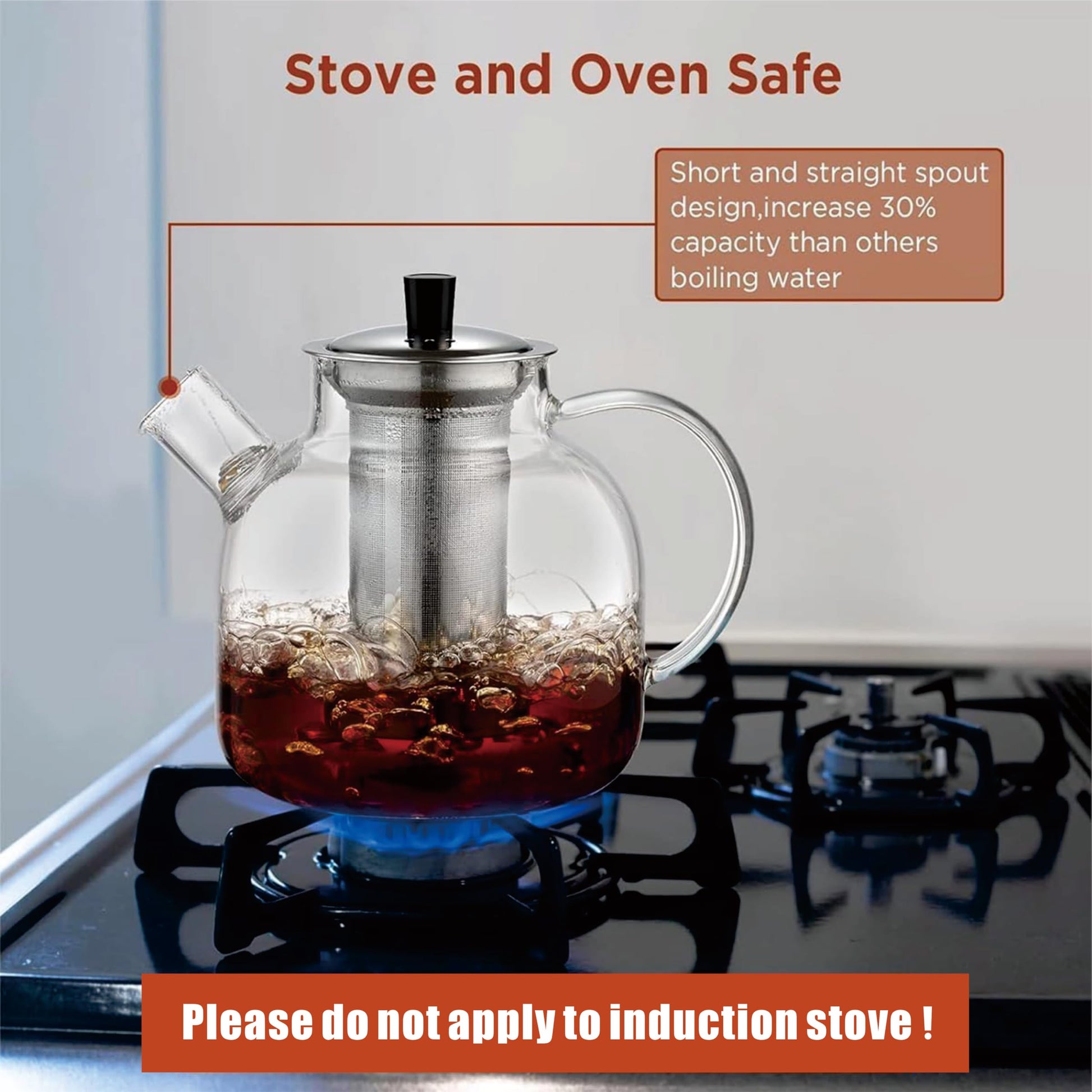 1500ml(50oz) Glass Teapot with Removable Infuser, Ehugos Stovetop Safe Large Tea Pot, Blooming and