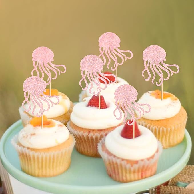 24 PCS Octopus Cupcake Topper Ocean Themed Party Octopus Cupcake Decorations Baby Shower Birthday Party Decorations