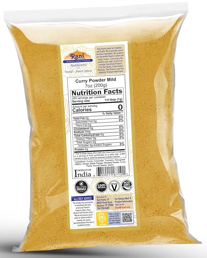 Rani Curry Powder Mild (10-Spice Authentic Indian Blend) 7oz (200g) ~ All Natural | Salt-Free | NO Chili or Peppers | Vegan | No Colors | Gluten Friendly | NON-GMO | Indian Origin