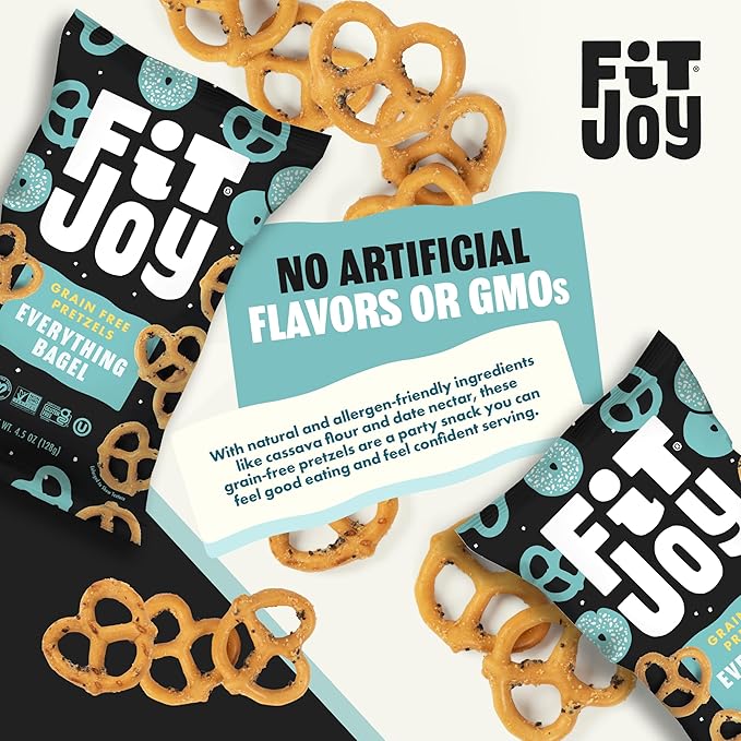 FitJoy Everything Bagel Pretzels (Pack of 6, 4.5 Oz), Dairy, Nut & Gluten Free Snacks, Grain Free Cassava Root & Chickpea Flour Vegan Pretzel Twists, Classic Snack Pretzels for Moms, Children & More