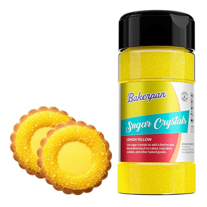 Bakerpan Sugar Sprinkles for Baking - 7 Ounce Lemon Yellow Decorating Sugar Crystals for Cookies, Cake Pops, Ice Cream (Made in USA)