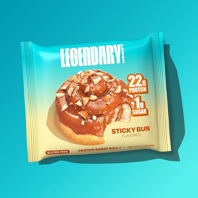 Legendary Foods 22g Protein Roll+ Sticky Bun Flavored, High Protein Snack Cakes, Low Carb Meal Replacement, Gluten Free and Keto Friendly Rolls, Zero Sugar Added, Diabetic Bariatric Friendly 10-Pack