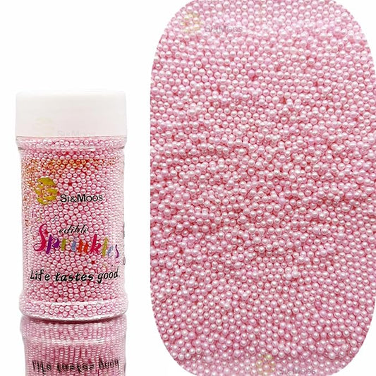 SE Si&Moos Nonpareil Sprinkles, 2mm Baby Pink Mini Edible Pearls Pink Sprinkles for Cake Decorating Halloween Cookie Decorations Wedding Shower Party Christmas Holiday Supplies 3.5 OZ