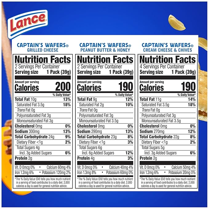 Lance Sandwich Crackers, Captain's Wafers, Variety Pack, 8 Individual Packs, 6 Sandwiches Each