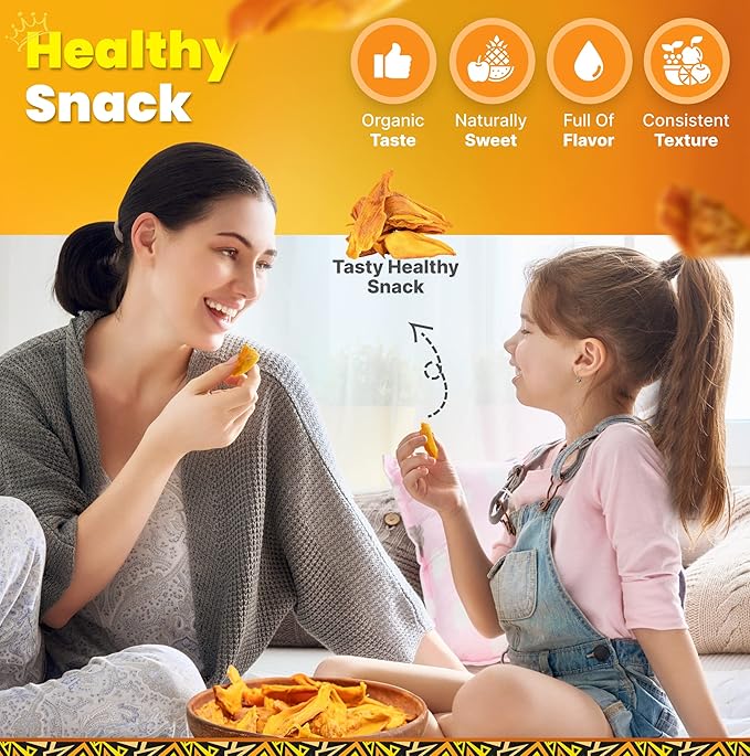 Organic Dried Mango No Sugar Added, 3oz, Pack of 2 (6oz Total) - Delicious and Nutritious Non-GMO Dried Mangoes - No Preservatives or Chemicals - Perfect Snack for Kids & Adults by Tropicaux Reign