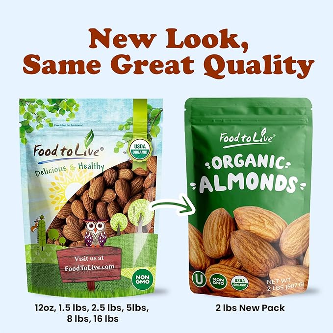Food to Live Organic Dry Roasted Almonds, 8 Pounds – Non-GMO, Unsalted, Vegan, Keto, Paleo, Kosher, Bulk, High in Protein, Dietary Fiber, Vitamin E, Copper, Manganese, Magnesium, and Riboflavin.