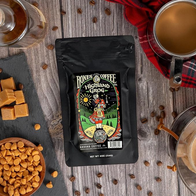 Bones Coffee Company NEW Favorite Flavors Sample Pack, Assorted Flavored Coffee Medium Roast Arabica Beans Specialty Coffee Gifts, Auto Drip and French Press Compatible, 4 oz Pack of 5 Whole Bean