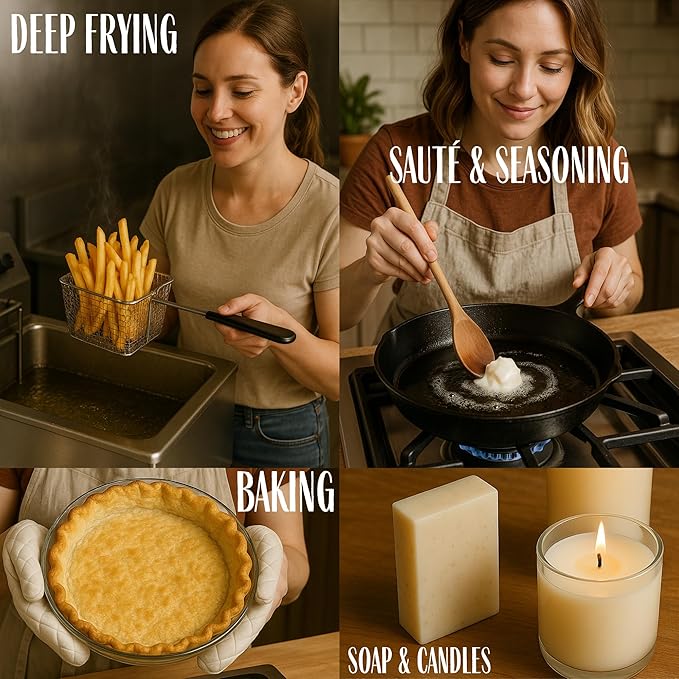 100% Pure Beef Tallow for Cooking & Deep Frying - 7lb Bulk Size - Food Grade Non-GMO | Nose to Tail | Made in USA | Gluten-Free | Great For Roasting, Baking, Cast Iron Seasoning, Candles, & Soap