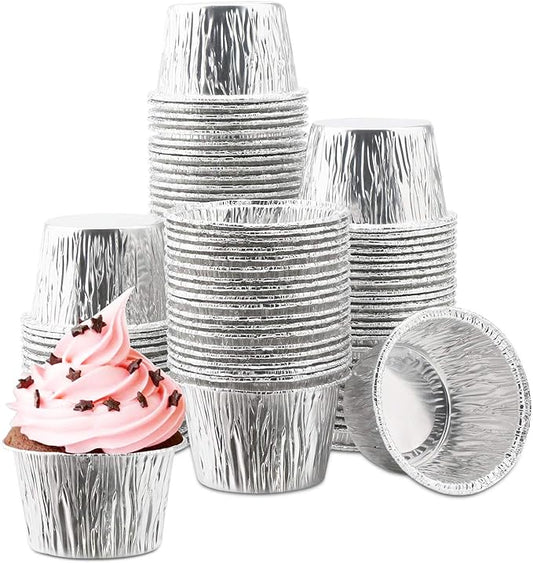 EUSOAR Aluminum Cupcake Liner, 3.5 Ounce 100Pcs Disposable Aluminum Foil Baking Cups, Ramekin Muffin Liners Cup, Pudding Liners Holders, Aluminum Cupcake Tip Pan Ramekin Holders