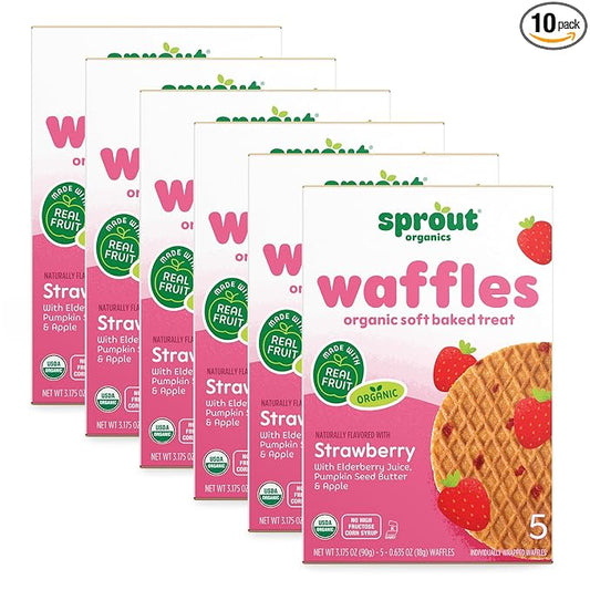 Sprout Organic Baby Food, Stage 4 Toddler Snacks, Strawberry Shortcake Wafflez, Single Serve Waffles (50 Count)