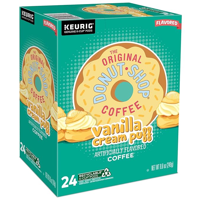 The Original Donut Shop Vanilla Cream Puff Coffee, Keurig Single Serve K-Cup Pods, Medium Roast, 96 Count