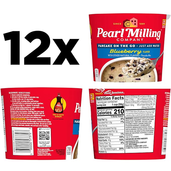 Pearl Milling Company Pancake Cups, Blueberry, 2.11oz Cups (12 Pack)