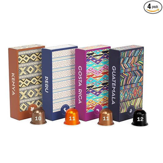 Atlas Coffee Club Espresso Pods Compatible with Nespresso Original– Extra Dark Roast Variety Pack (40 Count)– Aluminum Capsules from Kenya, Peru, Costa Rica & Guatemala– Intensity 10-12
