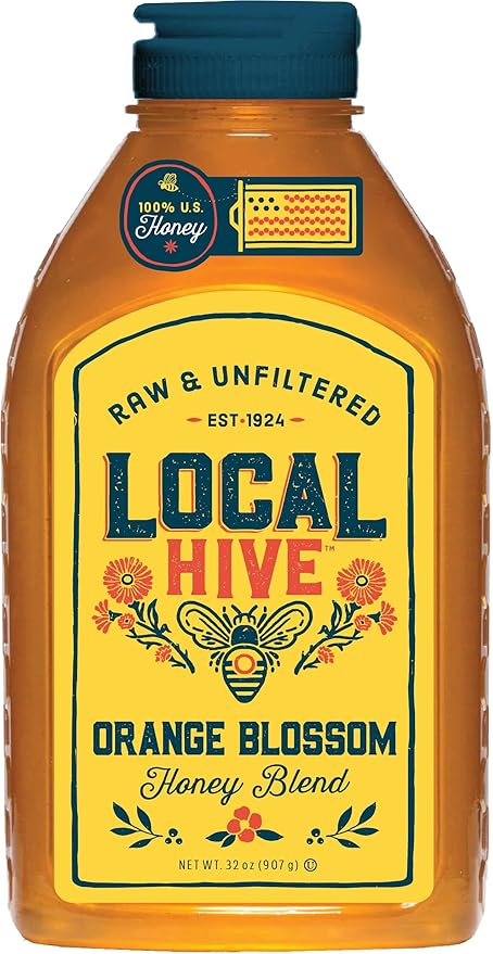Local Hive Orange Blossom Raw Unfiltered Honey – 32oz, 100% Pure US Honey, Sourced from American Bees and Beekeepers, Natural Sweetener, Floral Flavor, Ideal for Tea, Baking, and Cooking