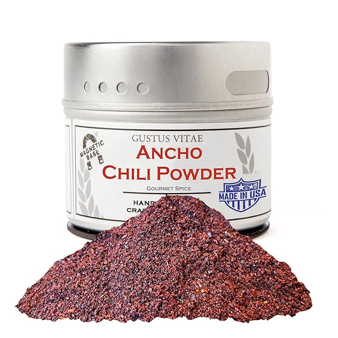 Ancho Chili Powder | Gourmet Spice | All Natural Chili Powder | Non GMO, All Natural | Hand Made, Small Batch | Artisanal Seasoning | GLP-1 Friendly | No Artificial Ingredients | Magnetic Tins | Gustus Vitae | #0721