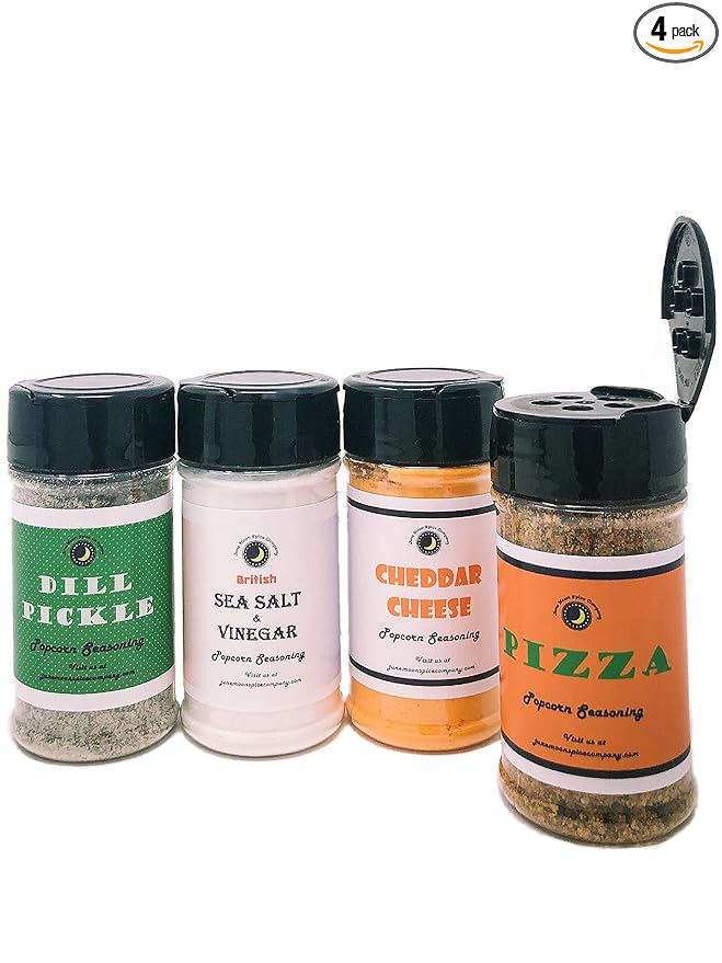 Popcorn Seasoning | Variety 4 Pack | Cheddar Cheese | Dill Pickle | Pizza | Sea Salt & Vinegar | Premium | Crafted in Small Batches | Indulgent Popcorn Seasoning 4-Pack ??Four Irresistible Flavors for Gourmet Snacking!
