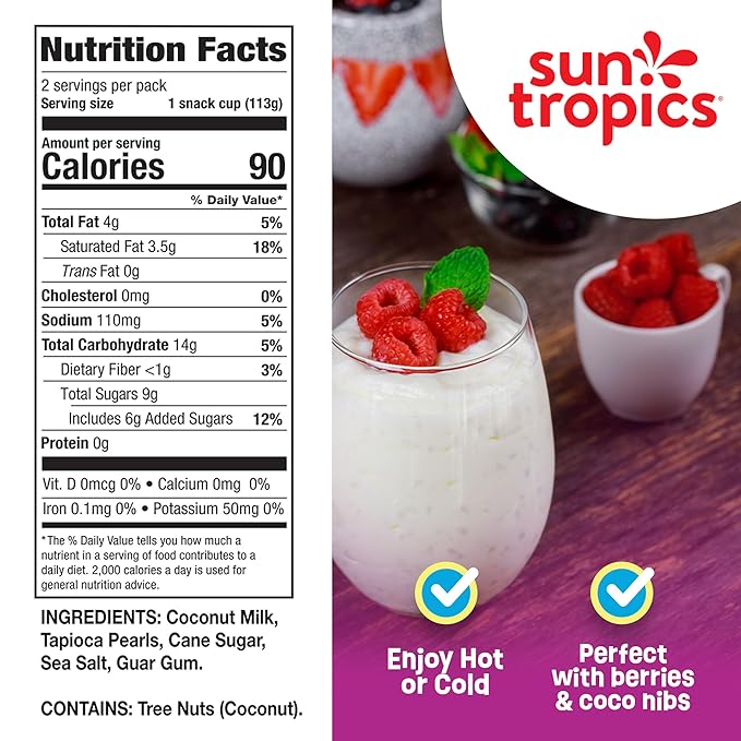 Sun Tropics Tapioca Pudding, Original | Vegan Dairy Free Pudding | Gluten Free, Non-GMO | Ready-to-Eat Cups 4.0oz (Pack of 6)