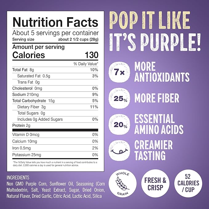 Purplesful Purple Corn Popcorn, Silkier, Creamier & Healthy Popcorn, Vegan-Friendly, Non-GMO, Flavorful Popped Corn Gourmet Snack, Vegan Cheddar, Big Bulk Pack - 4.8 Oz Per Pack (Pack of 9)