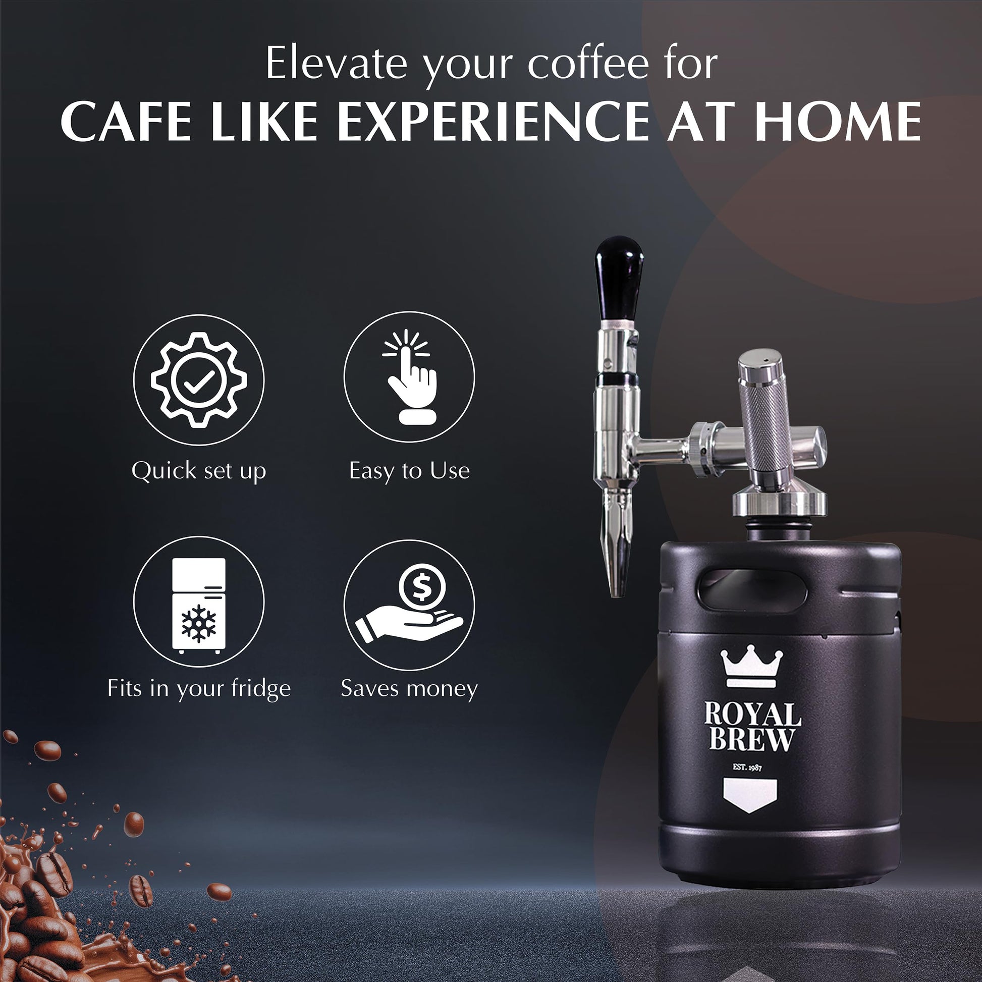 The Original Royal Brew Nitro Cold Brew Coffee Maker - Gift for Coffee Lovers - 64 oz Home Keg