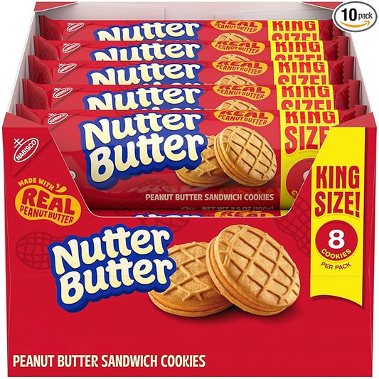NUTTER BUTTER Peanut Butter Sandwich Cookies, King Size, 10-3.5 oz Snack Packs