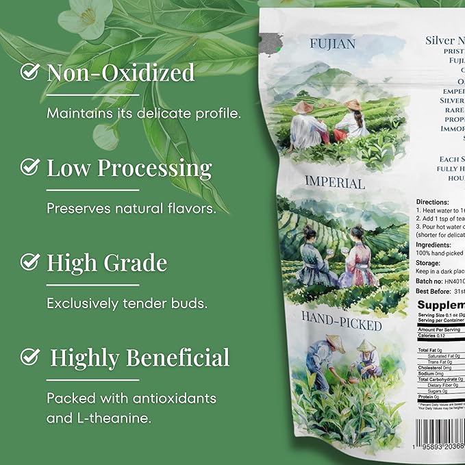 TODICAMP White Tea Organic Silver Needle Tea - 1 lb of Premium Silver Needle White Tea - Rich in Antioxidants Organic White Tea Loose Leaf White Tea Leaves