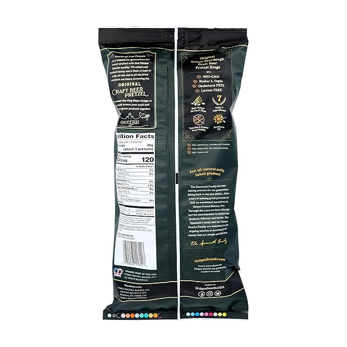 Unique Snacks Sourdough Craft Beer Pretzel Rings, Delicious Homestyle Baked Snack Bag, Vegan, OU Kosher, and Non-GMO Food, No Artificial Flavor, 11 Oz. Bag, Pack of 12