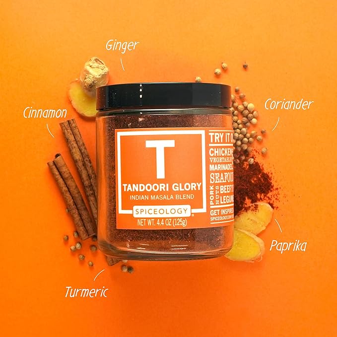Spiceology - Tandoori Glory - Indian Masala Blend - Curry Spices and Seasonings - Use On: Chicken, Vegetables, Lamb, Marinades, Pork, Seafood, Nuts, Beef, Tofu - 4.4 oz