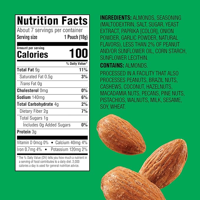 Emerald Nuts Dry Roasted Almonds 7ct (1-Pack) | 100-Calorie Individual Snack Packs | Plant-Based Protein, Kosher Certified, Non-GMO | Contains No Artificial Preservatives, Flavors or Synthetic Colors