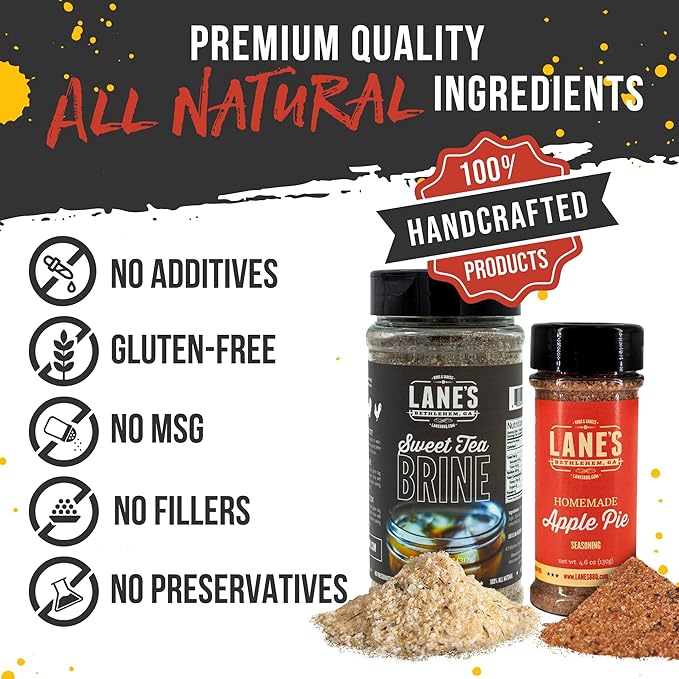 Lane's Apple Pie BBQ Rub & Sweet Tea Brine Kit, Pork Rub Seasoning for Smoking & Grilling Steak, Chicken, Wings, Ribs, Ham, and Pork Chop Seasoning for a Sweet and Savory Southern Barbecue Flavor