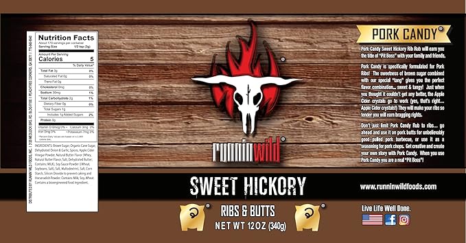 Pork Candy Sweet Hickory Pork Rub Seasoning | Pork Butt Rub, Rib Rub & Chicken Rub | Premium Ingredients | No Artificial Flavors | Runnin Wild Foods, 12 ounces