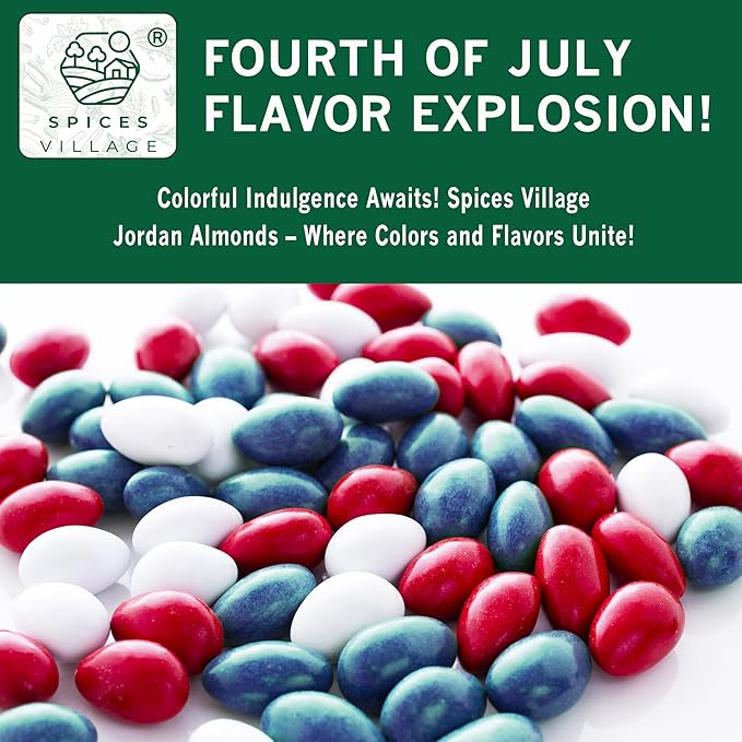 Spices Village Patriotic Jordan Almonds, July 4th Mix, Red White and Blue Candied Almonds, 32 oz, Perfect for Parties, Favors, and Gifting, Kosher Certified