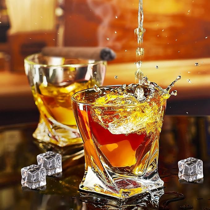 Old Fashioned Whiskey Glasses 10 OZ Rocks Glasses Set of 4, Gift Box - Barware For Bourbon, Scotch, Rum glasses for Men Women