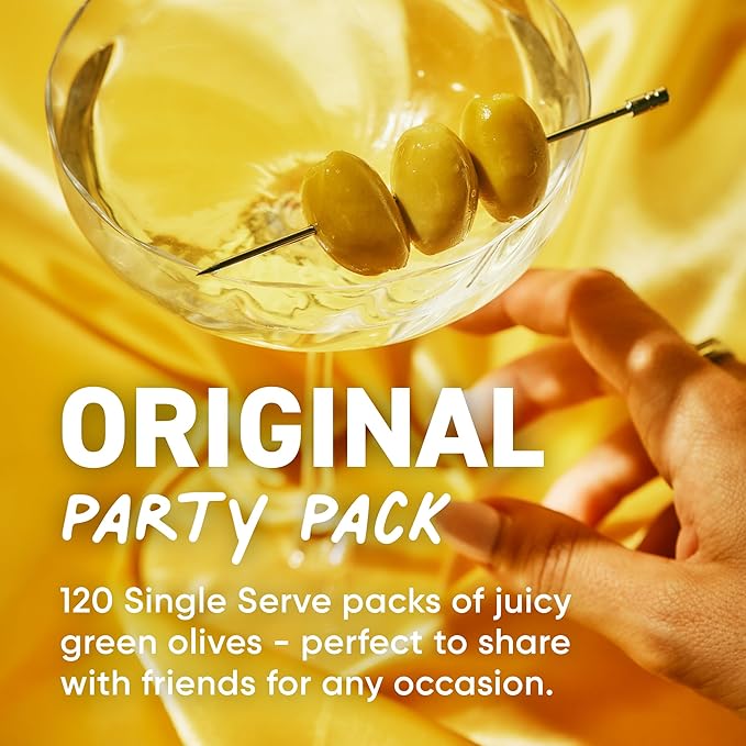 Freestyle Snacks Olive Snack Packs - Bulk Party Pack - Fresh Pitted Green Olives, Jumbo-Sized, Grown in Greece, All Natural, Non-GMO, Paleo, Sugar-Free, Keto - Original, 1.1oz Single Serves, 120-Pack