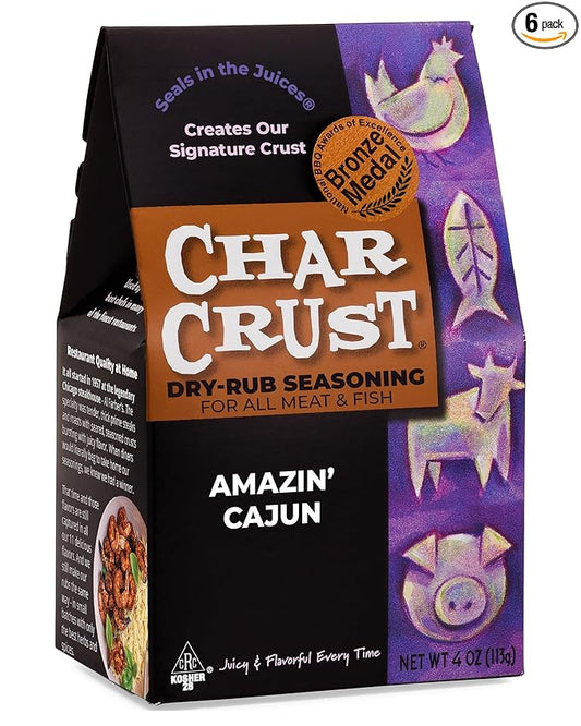 Char Crust Dry-Rub Seasonings Amazin' Cajun | All-in-one seasonings | Perfect for Fish, Chicken and Wings. | Signature Crust that Seals in the Juices, 4 Ounce (Pack of 6)