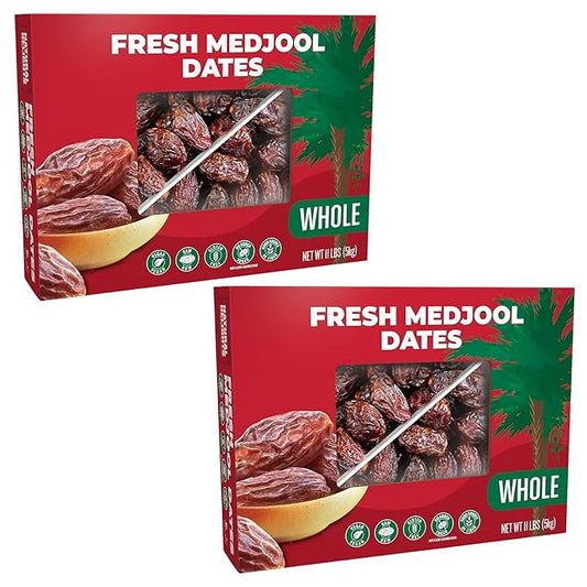 Natural Delights Medjool Dates Whole - Non-GMO Verified Fruit, Good Source of Fiber & Potassium, Naturally Sweet, Snack for On-the-Go, Large & Plump Dates - Bulk 11 lb Box (Pack of 2)
