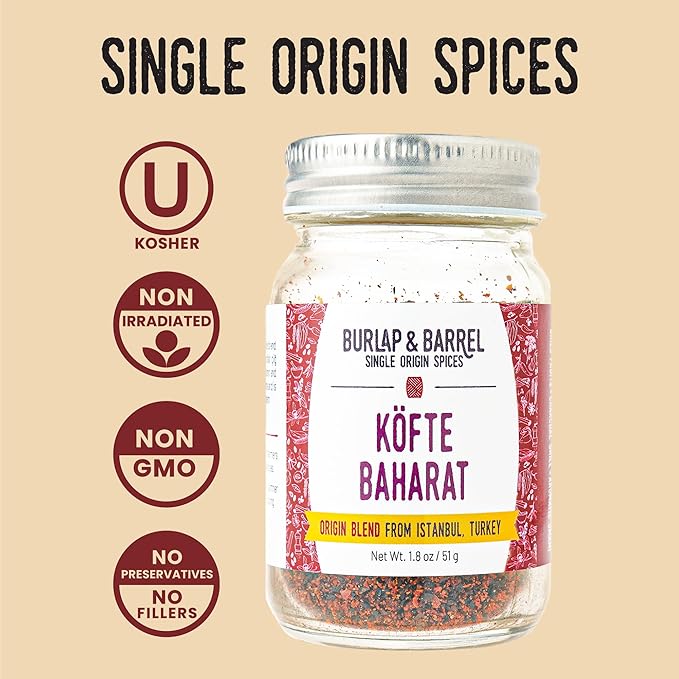 Burlap & Barrel Köfte Baharat - Savory and Bright Grilling Blend - Kebab Spice, Turkish Kebab - As Seen on Shark Tank - 1.8 oz Glass Jar