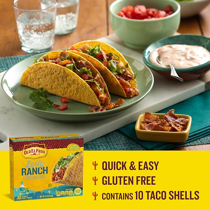 Old El Paso Stand ???Stuff Taco Shells, Zesty Ranch Flavored, Gluten Free Crunchy Corn Taco Shells, 10 Count, 5.4 oz (Pack of 6)