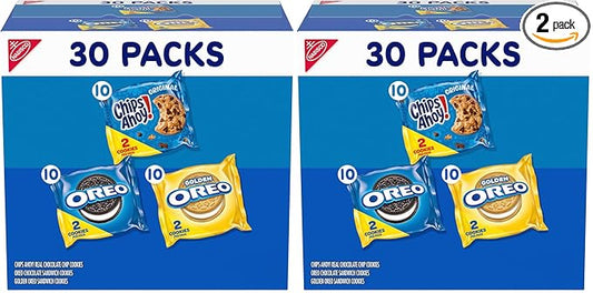 Nabisco Sweet Treats Cookie Variety Pack OREO, OREO Golden & CHIPS AHOY!, 30 Snack Packs (2 Cookies Per Pack) (Pack of 2)