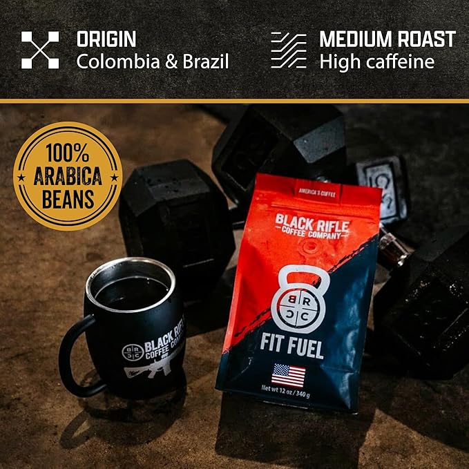 Black Rifle Coffee Company Ground Coffee Medium Roast - Roasted Blend Made from Pure Arabica Beans - Colombian & Brazilian Beans - Veteran Founded & American Made (Fit Fuel, 12oz Bag)