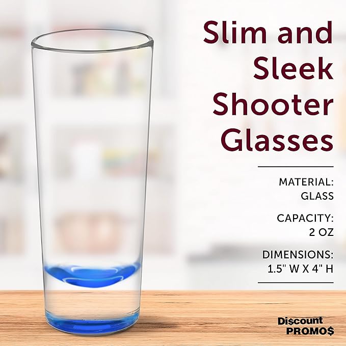 DISCOUNT PROMOS Cordial Shooter Shot Glasses 2 oz. Set of 10, Bulk Pack - Great for Birthdays, Parties, Indoor & Outdoor Events - Blue