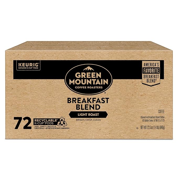 Green Mountain Coffee Roasters Breakfast Blend Single-Serve Keurig K-Cup Pods, Light Roast Coffee, 72 Count
