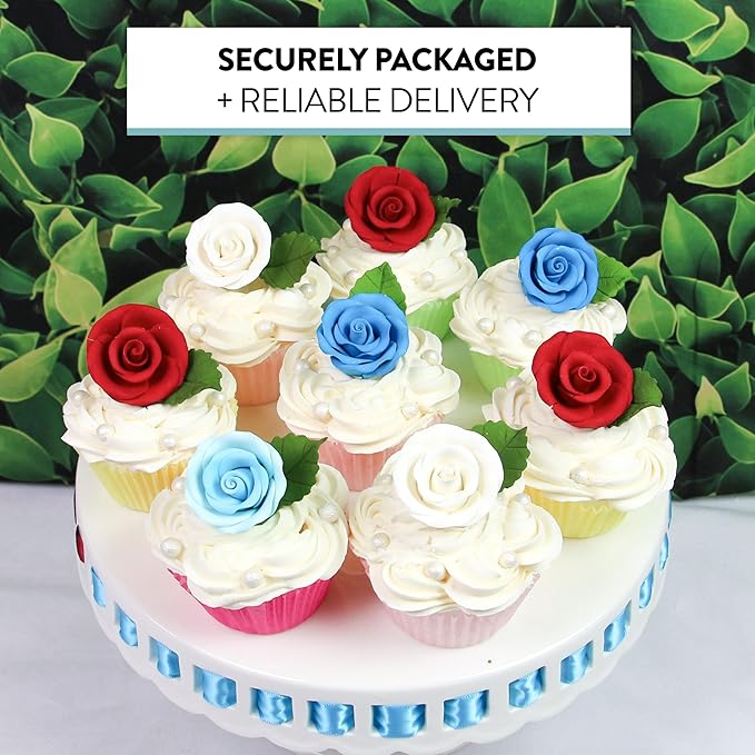 Global Sugar Art Premium Edible Roses, Red, Unwired, Medium 1.5 inches, 12 Count by Chef Alan Tetreault